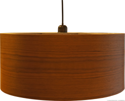 Éclairage du tambour - suspension au-dessus d'une table de cuisine en bois de noyer